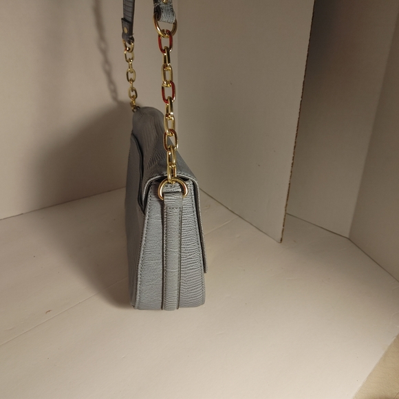 Anne Klein Leo Lizard Blue Shoulder bag Purse Gold Chain Hardware - Picture 12 of 14